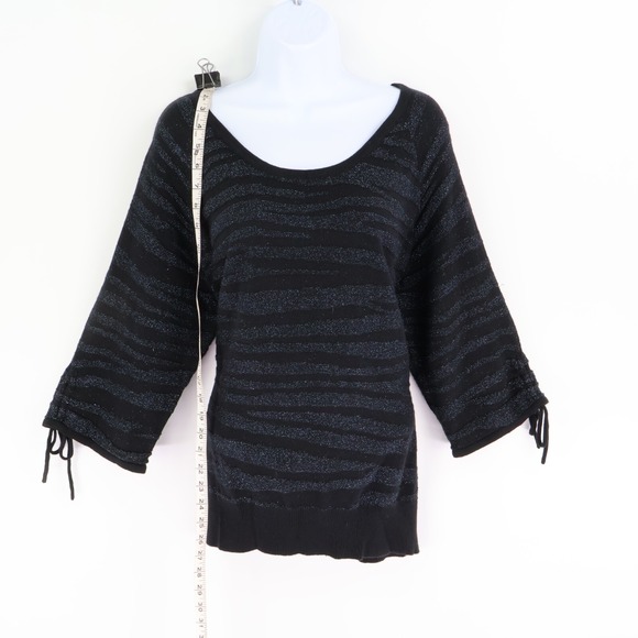 Worthington Lightweight Sweater Women XL Black Sparkling Zebra Stripe 3/4 Sleeve - Picture 3 of 8